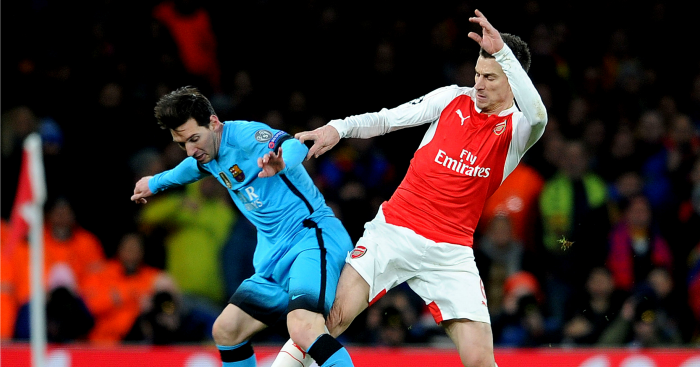 Laurent Koscielny (right): Set for return at Nou Camp