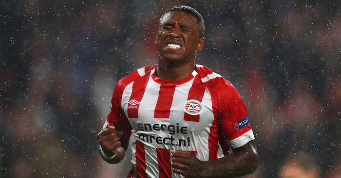 EINDHOVEN, NETHERLANDS - AUGUST 29: Steven Bergwijn of PSV celebrates scoring his teams first goal of the game during the UEFA Champions League Play-offs , 2nd leg match between PSV and FC BATE Borisov at Phillips Stadium on August 29, 2018 in Eindhoven, Netherlands. (Photo by Dean Mouhtaropoulos/Getty Images)