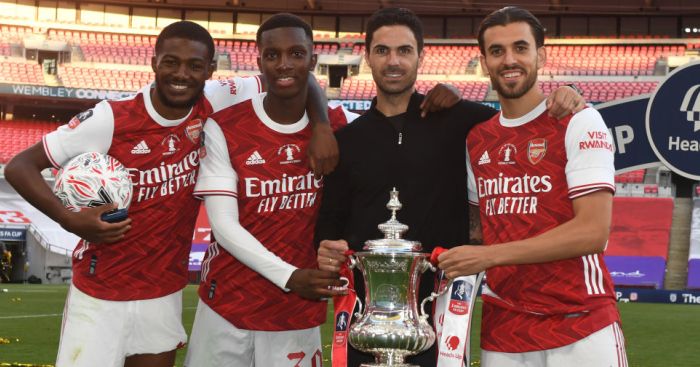 Ainsley Maitland-Niles, Eddie Nketiah, Mikel Arteta, Dani Ceballos Arsenal