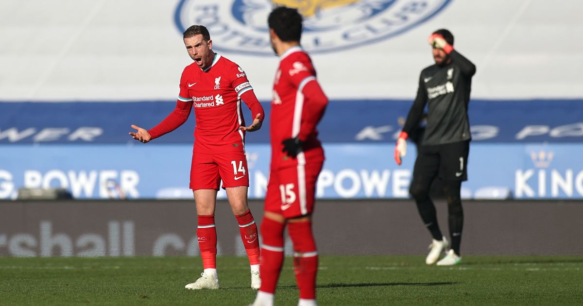 Jordan Henderson, Mohamed Salah, Alisson Becker Leicester v Liverpool February 2021