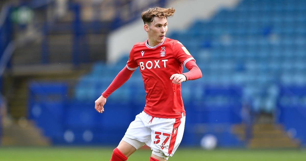 Nottingham Forest midfielder James Garner, on loan from Manchester United, runs with the ball during the Championship clash against Sheffield Wednesday, May 2021 Nottingham Forest midfielder James Garner