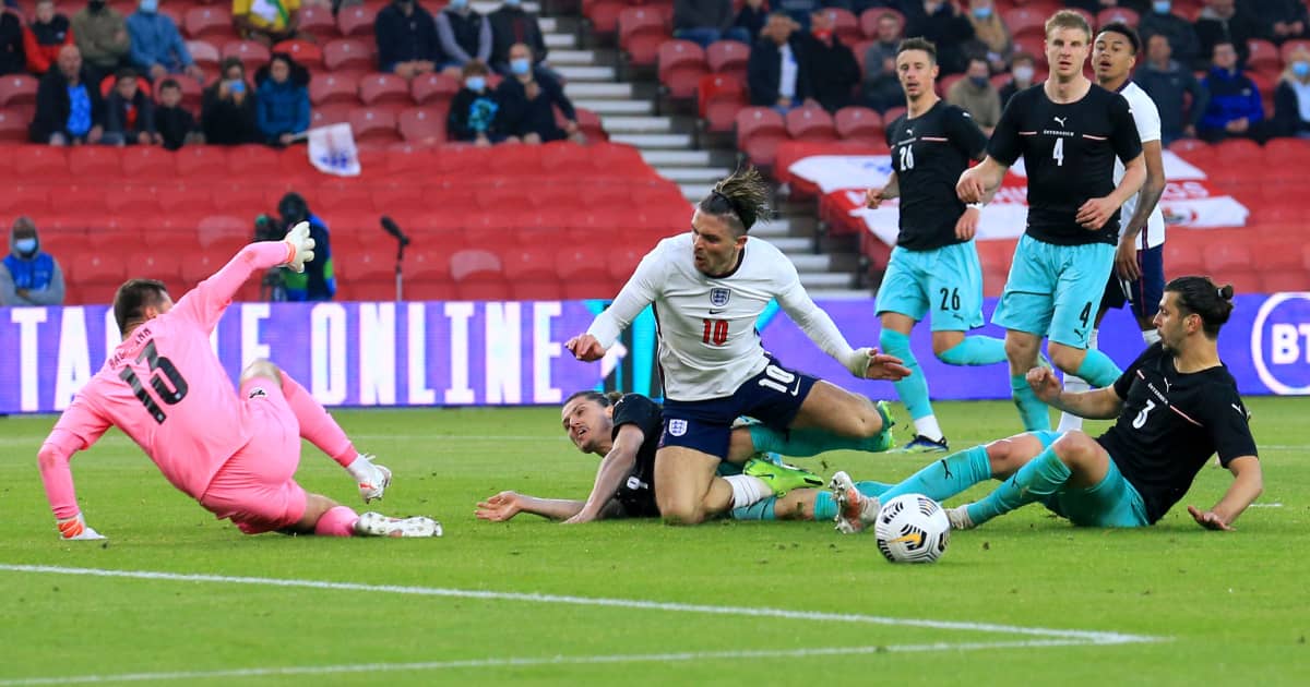 Jack Grealish causing havoc in the Austria box for England, June 2021