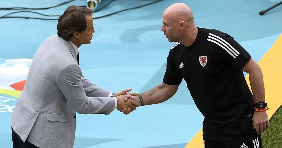 Rob Page and Roberto Mancini, Wales v Italy, Euro 2020, TEAMtalk