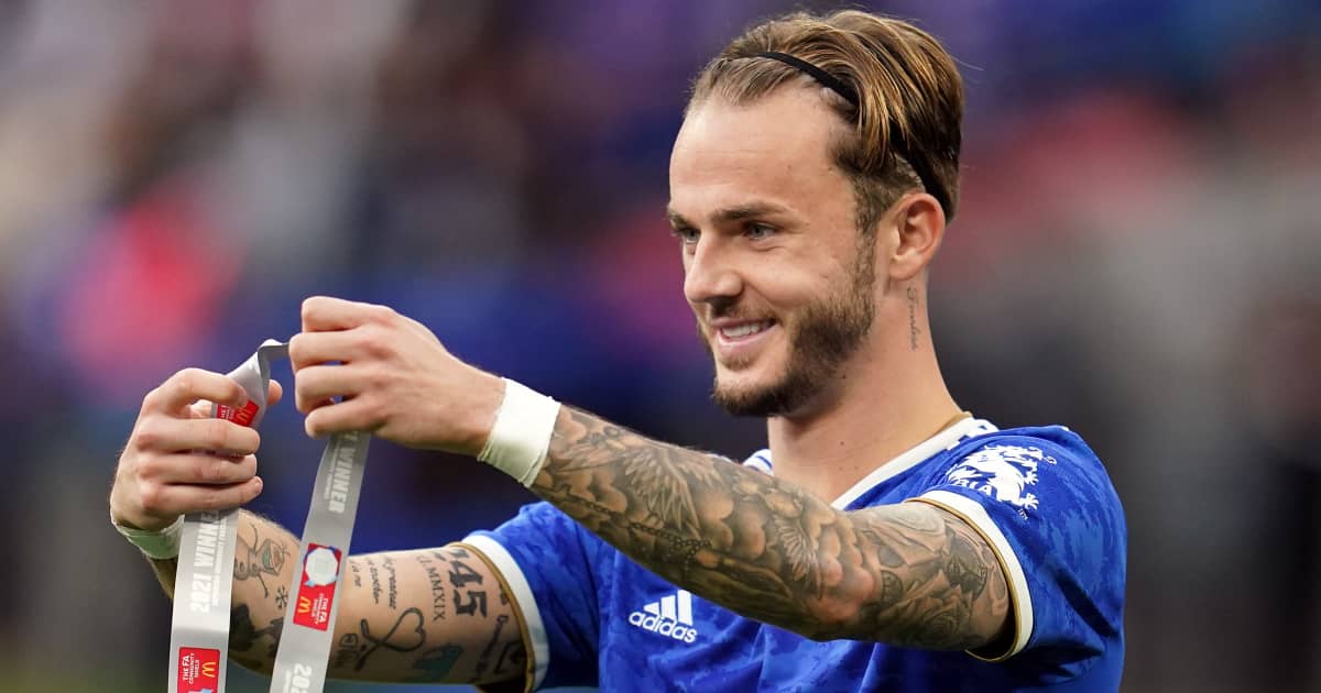 Leicester playmaker James Maddison smiling after their Community Shield triumh
