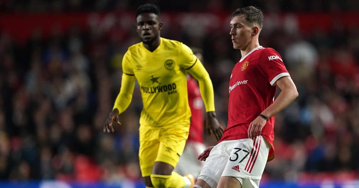 James Garner of Man Utd passes the ball during a pre-season friendly, July 2021 James Garner Man Utd
