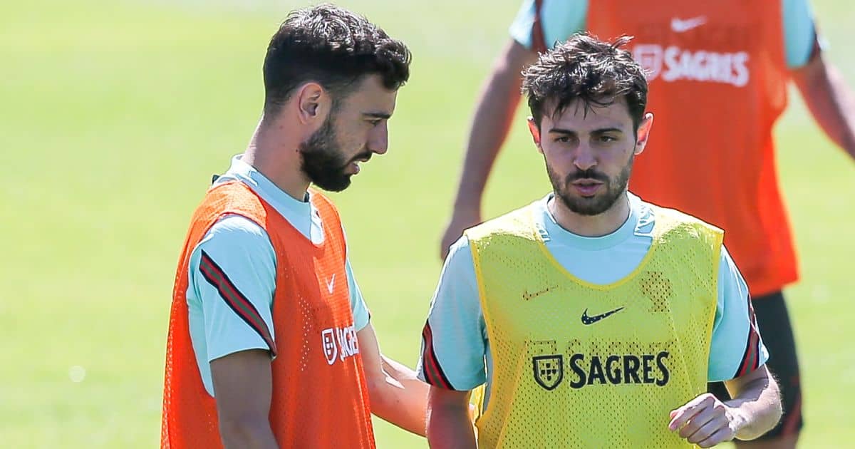 Bruno Fernandes and Bernardo Silva in Portugal training