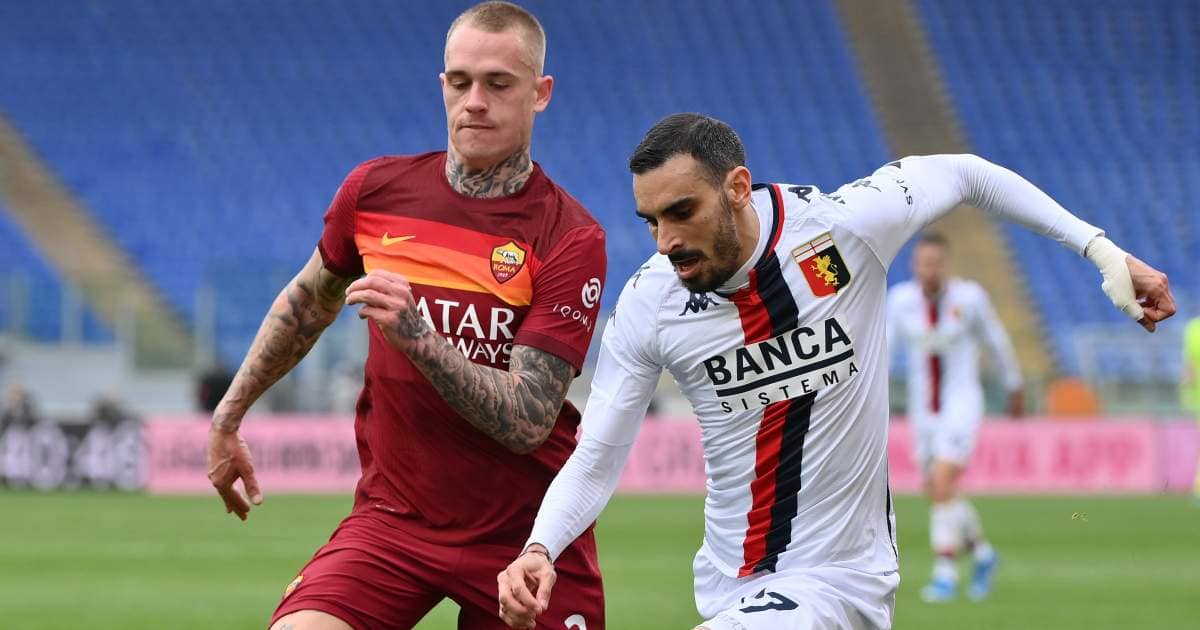 Rick Karsdorp trying to win ball from Davide Zappacosta