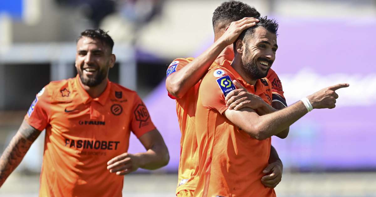 Gaetan Laborde celebrates scoring for Montpellier, May 2021
