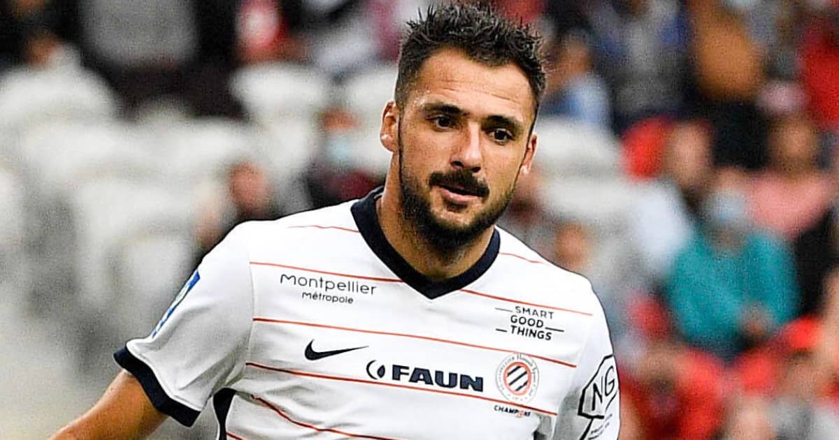 Gaetan Laborde celebrates scoring for Montpellier