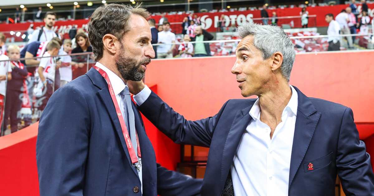 Gareth Southgate greets Paulo Sousa before game between Poland and England Gareth Southgate greets Paulo Sousa