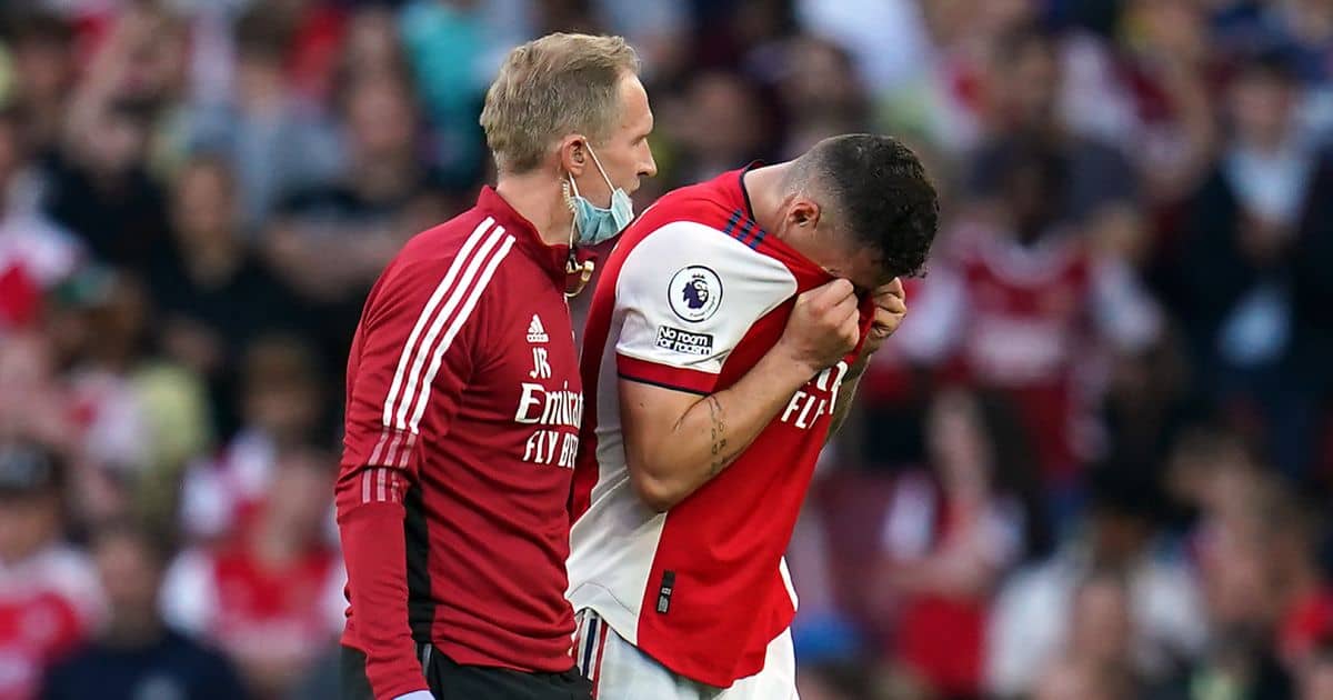 Granit Xhaka goes off injured Arsenal v Tottenham September 2021 Granit Xhaka goes off injured Arsenal v Tottenham September 2021
