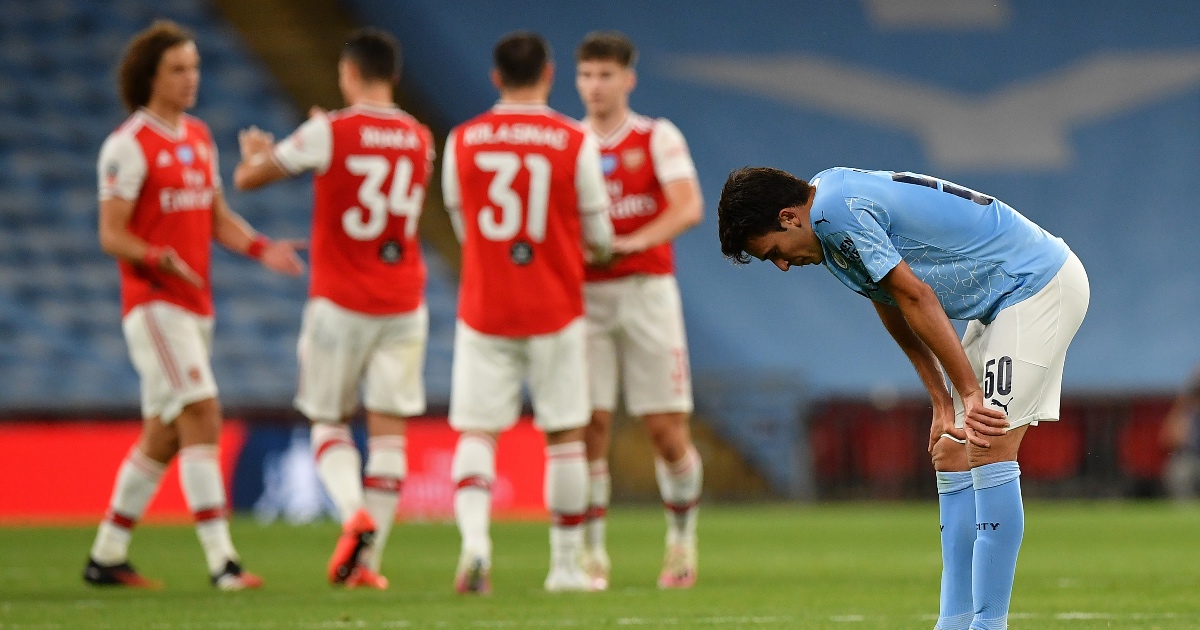 Former Man City defender Eric Garcia looks dejected as Arsenal score at the Etihad Eric Garcia Man City Barcelona