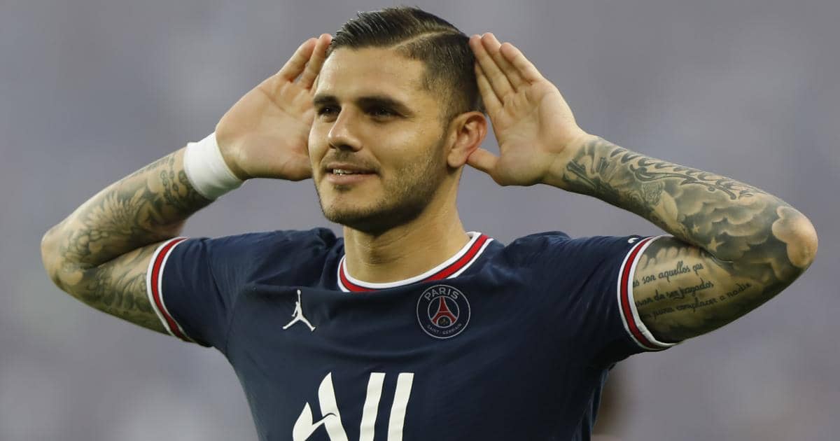 PSG striker Mauro Icardi celebrating
