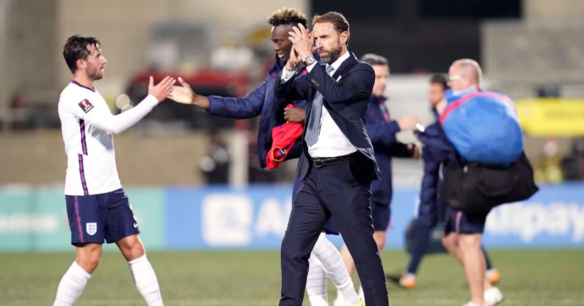 England manager Gareth Southgate claps the travelling fans in Andorra, October 2021 England manager Gareth Southgate, October 2021