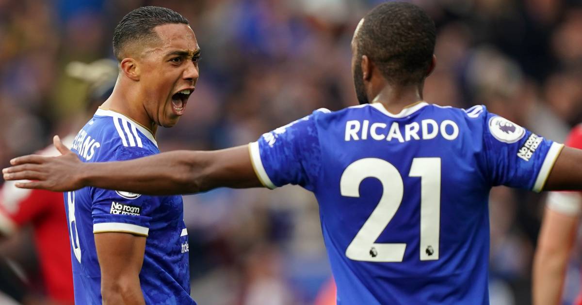 Youri Tielemens celebrates scoring for Leicester against Manchester United, October 2021