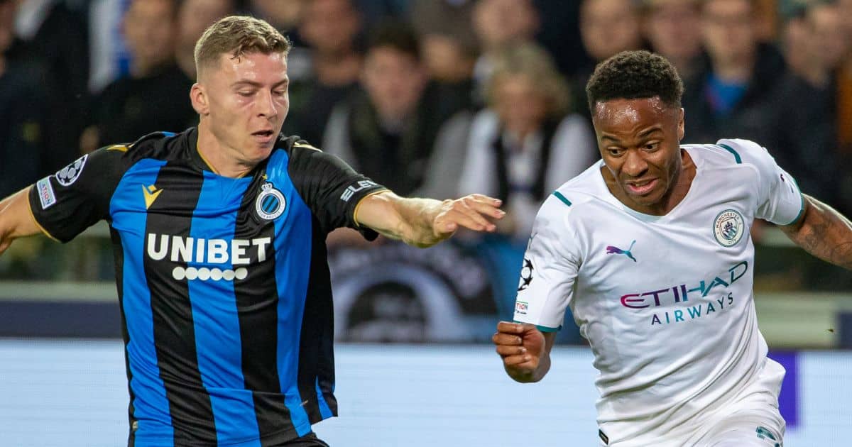 Ignace van der Brempt challenging Raheem Sterling