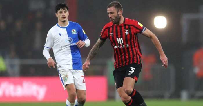Blackburn Rovers' John Buckley and Bournemouth's Steve Cook battle for the ball during the Sky Bet Championship match
