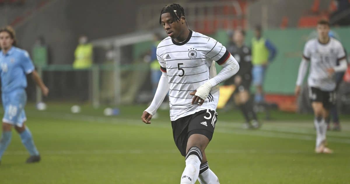 Germany Under-21s centre-back Armel Bella-Kotchap passes the ball against San Marino, November 2021 Armel Bella-Kotchap during Germany Under-21s v San Marino Under-21s, November 2021