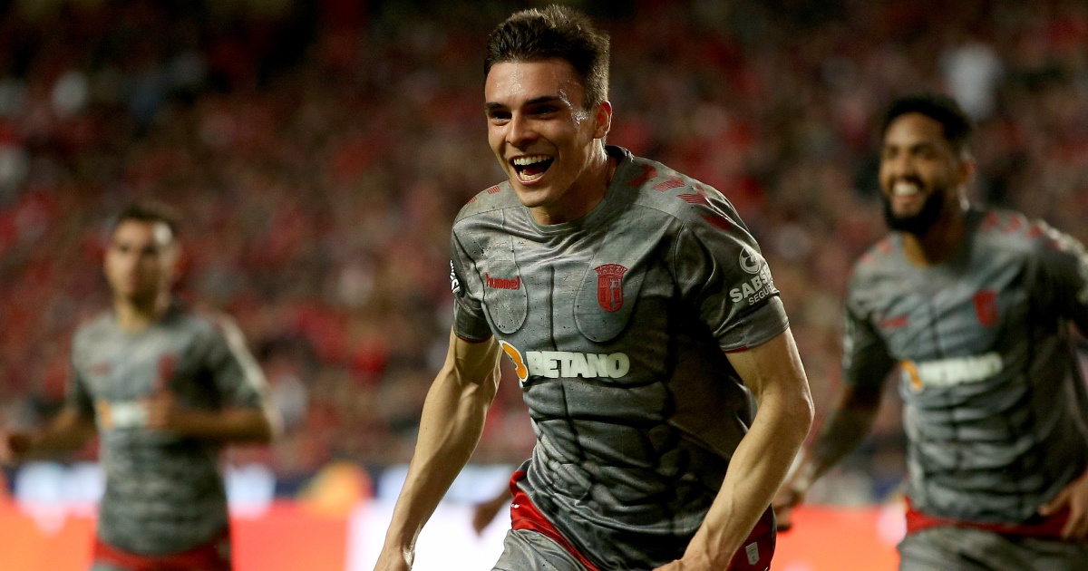 Portugal midfielder Joao Palhinha celebrates scoring for Braga against Benfica in Primeira Liga Joao Palhinha
