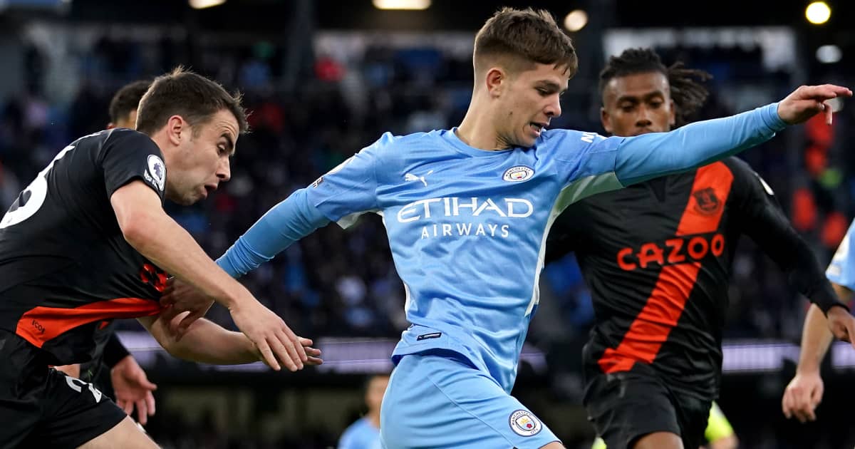 James McAtee, Man City v Everton, November 2021.