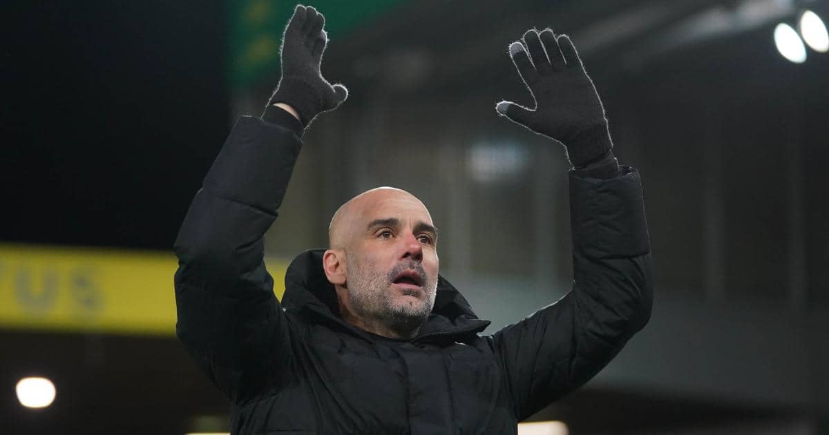 Pep Guardiola celebrating a Manchester City win