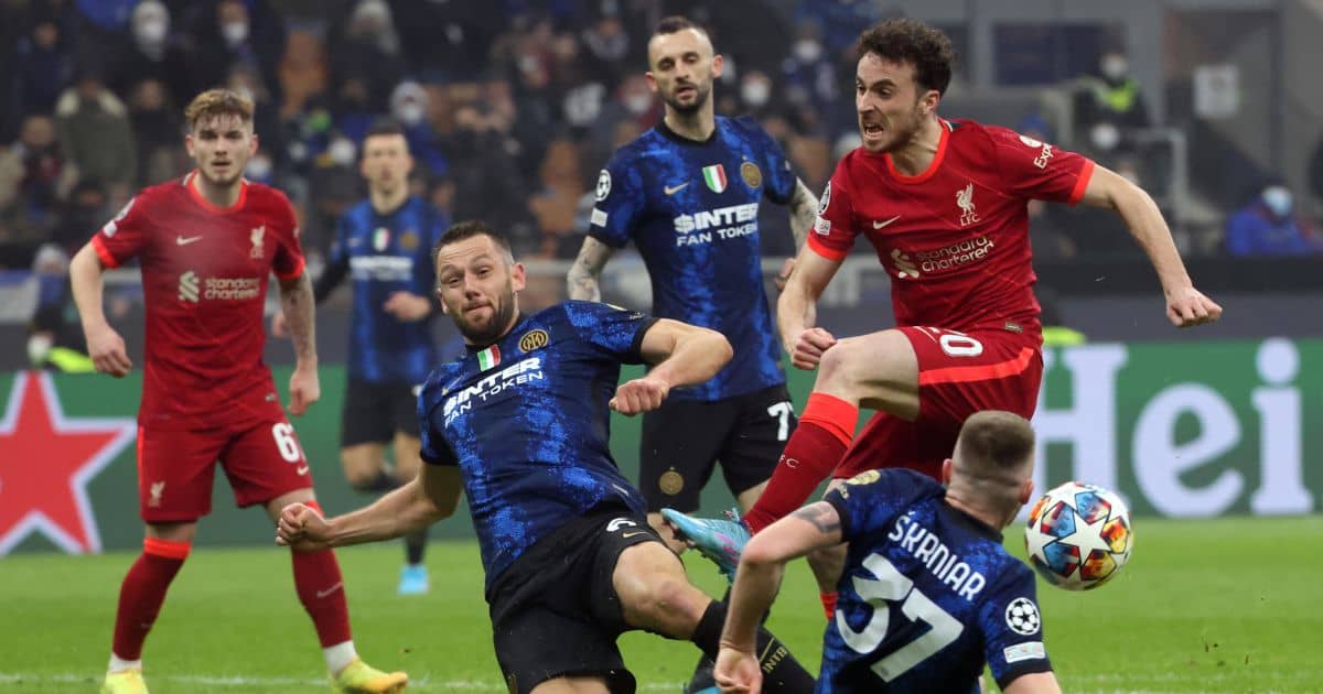 Diogo Jota, Milan Skriniar, Stefan de Vrij Inter v Liverpool February 2022