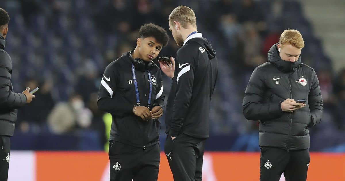 Karim Adeyemi waves to the fans ahead of RB Salzburg v Bayern Munich, February 2022 Karim Adeyemi RB Salzburg v Bayern Munich February 2022