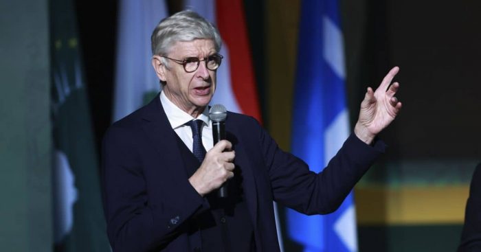 Arsene Wenger speaking at an event
