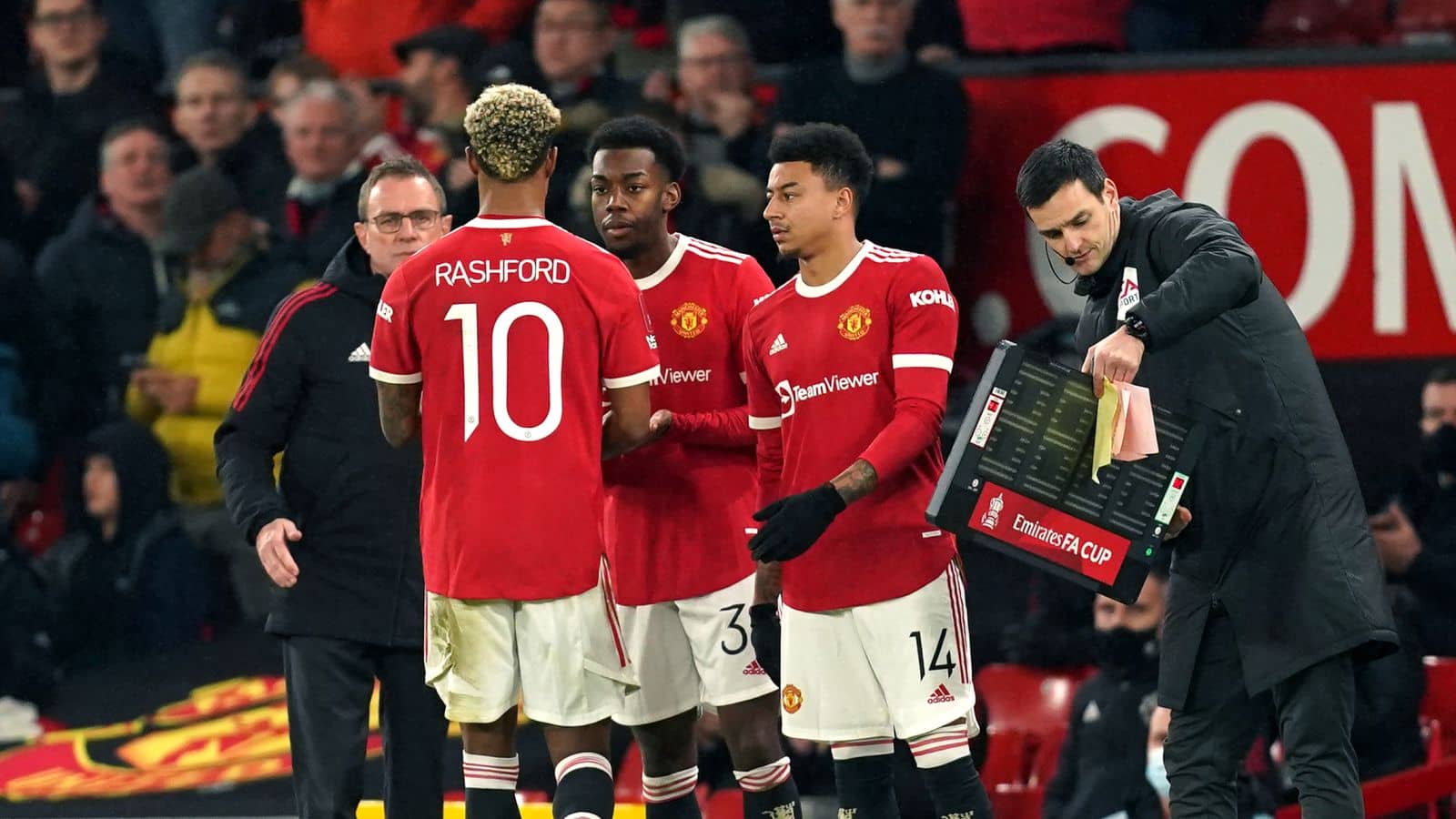 Marcus Rashford, Anthony Elanga, Jesse Lingard Man Utd v Aston Villa January 2022