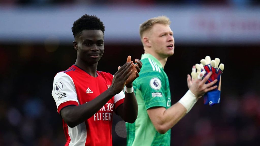 Aaron Ramsdale, Bukayo Saka Arsenal v Brentford February 2022