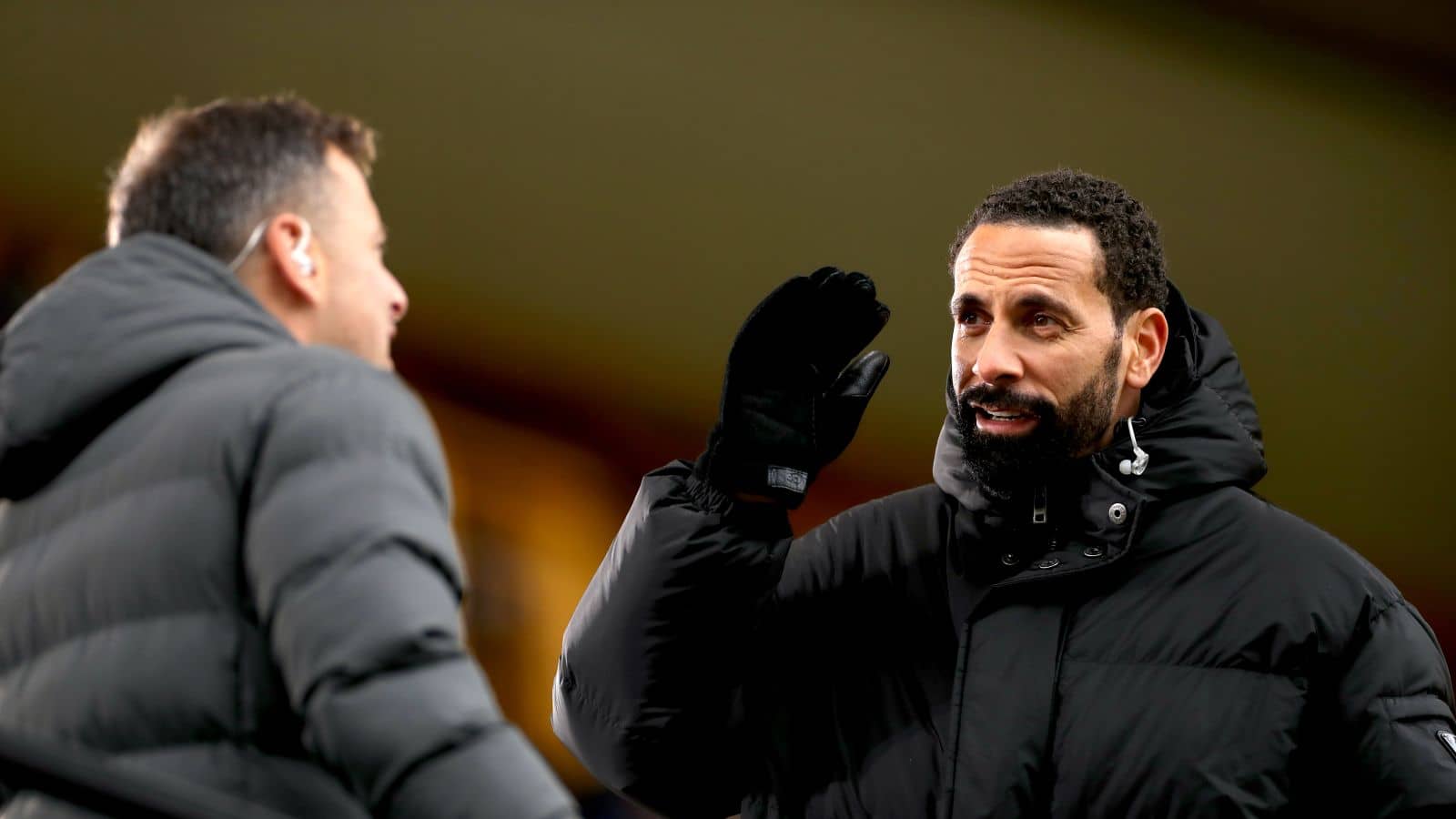Rio Ferdinand working as a pundit on Wolves v Man Utd, January 2020 Rio Ferdinand, Wolves v Man Utd January 2020