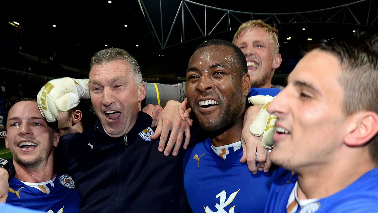 Kasper Schmeichel, Nigel Pearson, Wes Morgan, Leicester City, April 2014. Kasper Schmeichel, Nigel Pearson, Wes Morgan, Leicester City, April 2014.