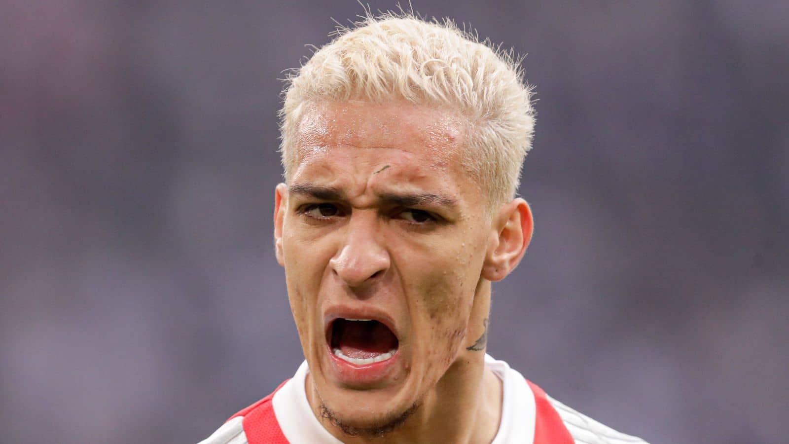 Antony of Ajax shouting during the Dutch Eredivisie match between AFC Ajax and Feyenoord at Johan Cruijff Arena on March 20, 2022 in Amsterdam