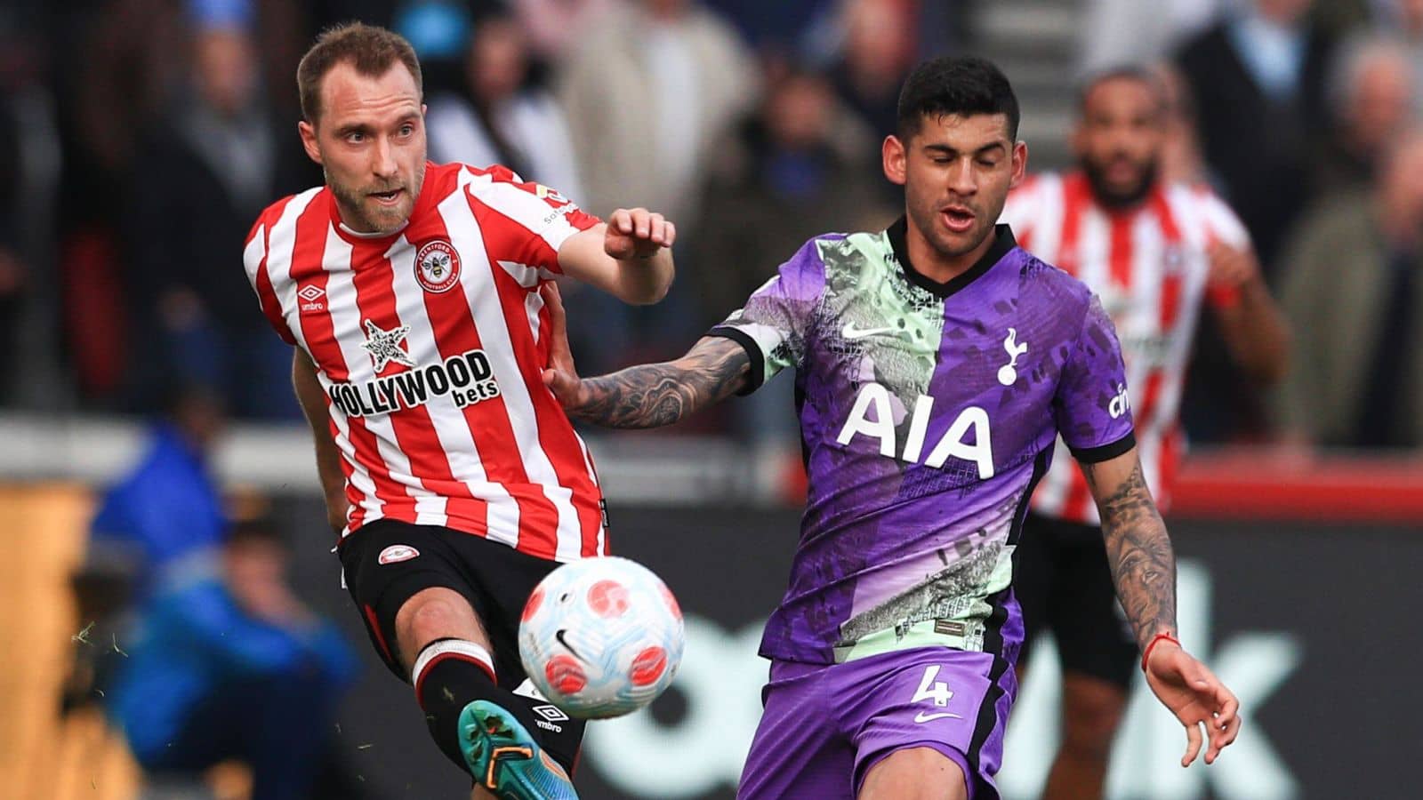 Christian Eriksen, Cristian Romero Brentford v Tottenham Christian Eriksen, Cristian Romero Brentford v Tottenham