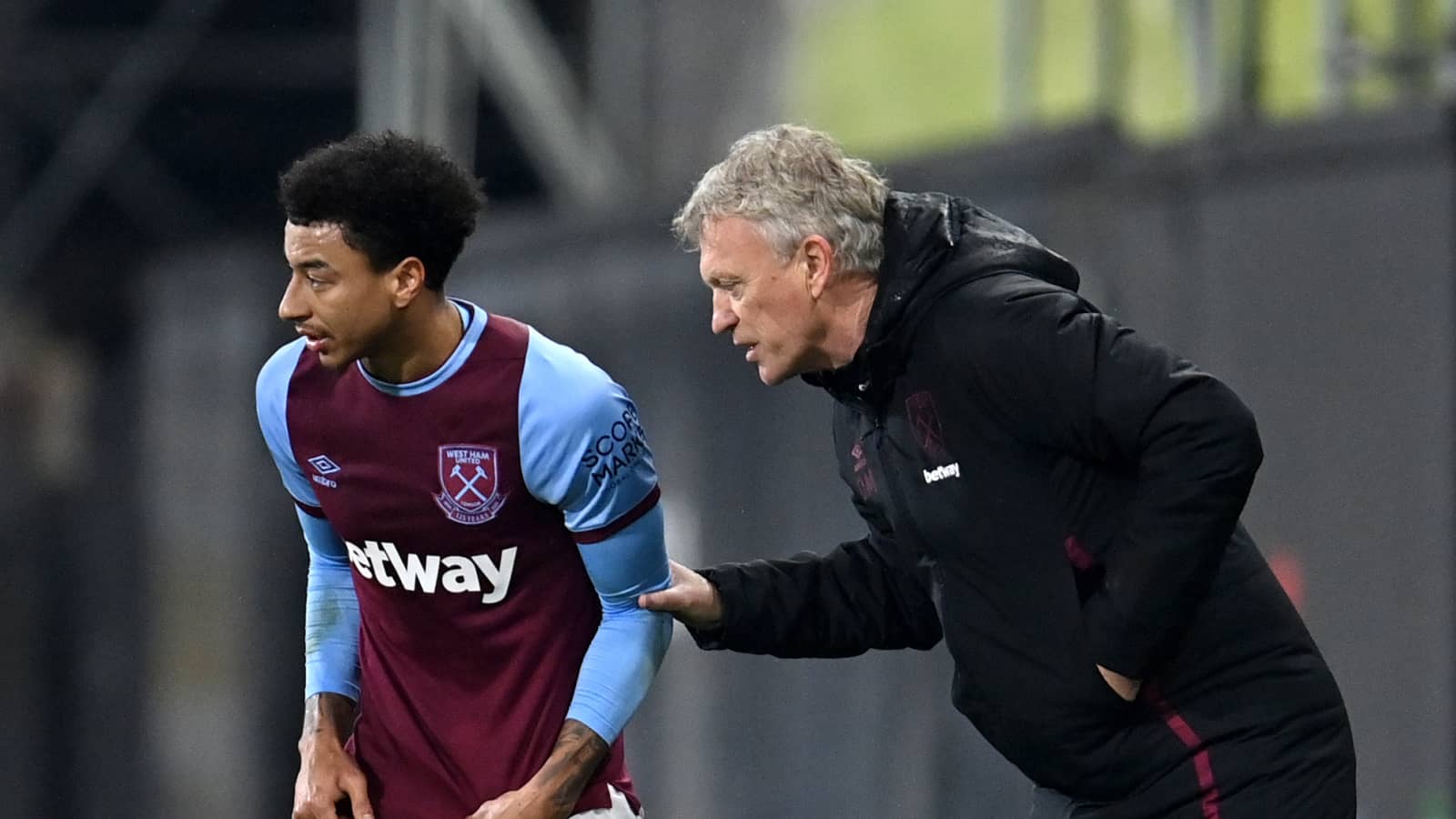 Jesse Lingard, David Moyes, West Ham, February 2021. Jesse Lingard, David Moyes, West Ham, February 2021.
