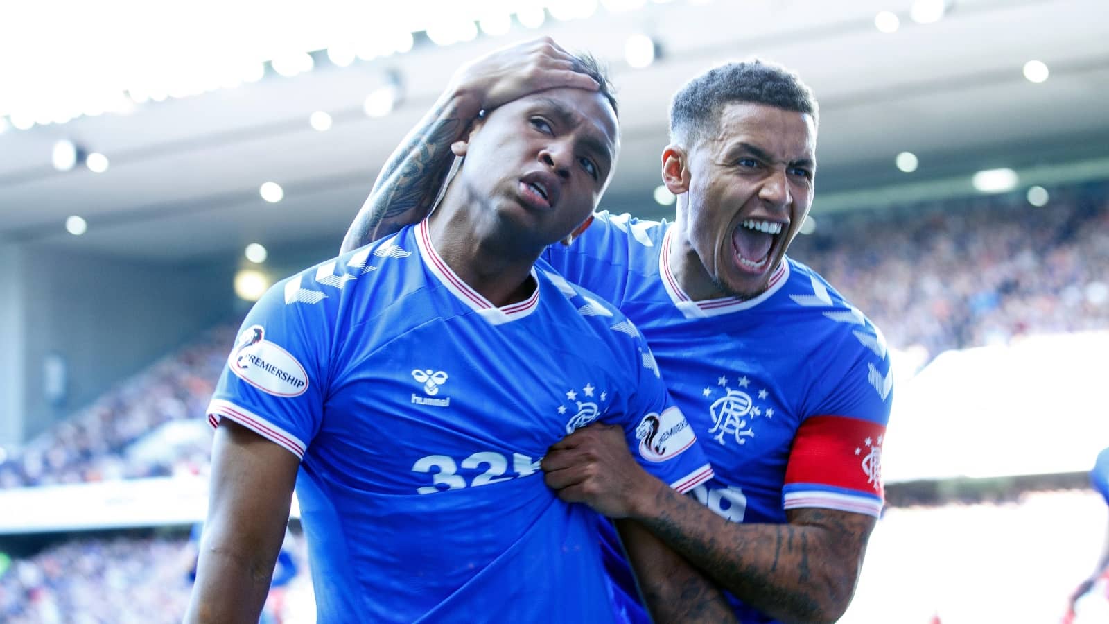 Alfredo Morelos and James Tavernier celebrate Rangers goal at Ibrox in September 2019 Alfredo Morelos and James Tavernier