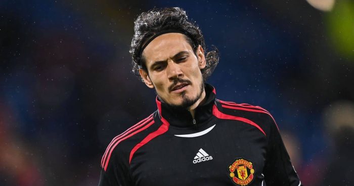 Edinson Cavani Man Utd striker, warming up before Premier League game against Burnley at Turf Moor