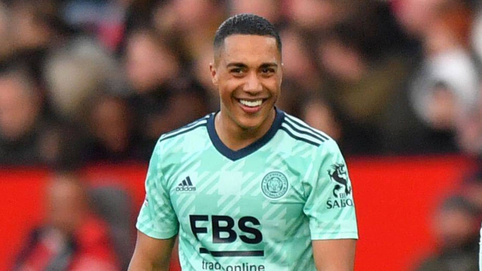 Youri Tielemans, middenvelder van Leicester, tijdens de Premier League-wedstrijd tegen Manchester United