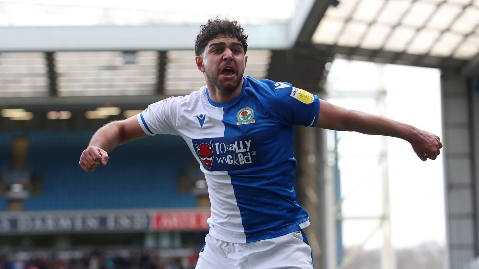 Reda Khadra celebrates scoring Blackburn goal while on loan from Brighton Reda Khadra