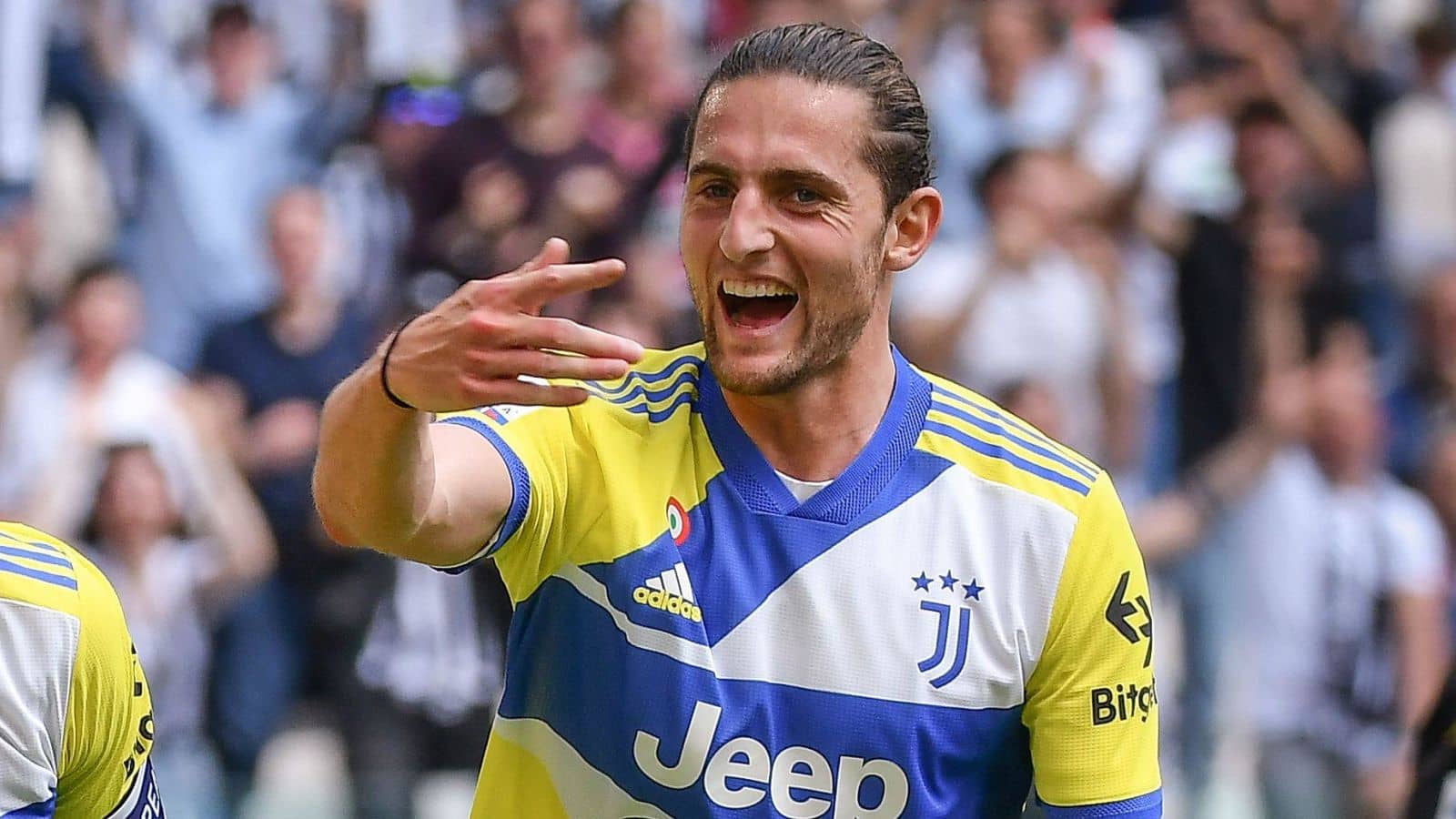 Adrien Rabiot after scoring the goal of 2-1 during the Serie A 2021/2022 football match between Juventus FC and Venezia FC at Juventus stadium