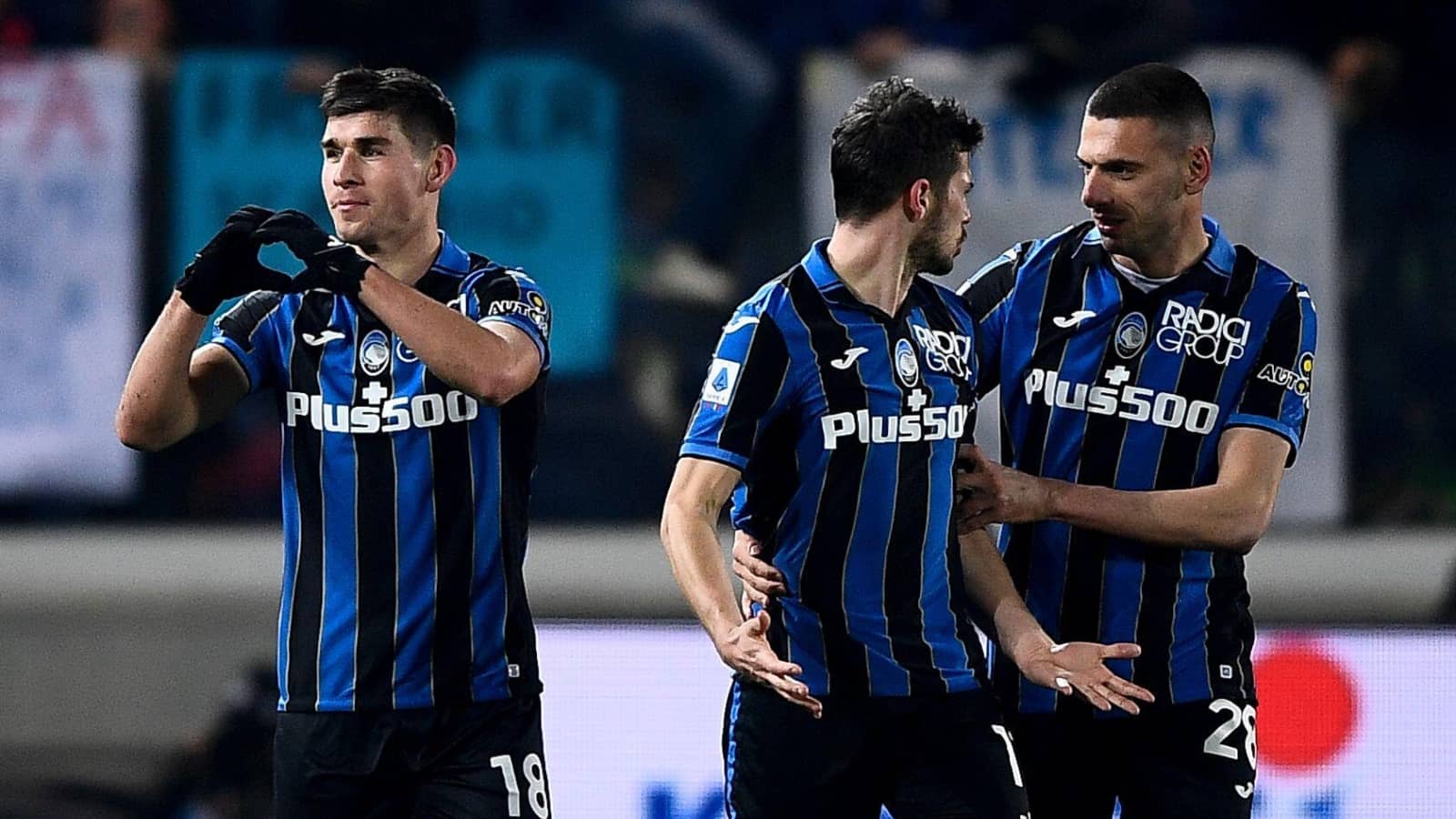 Ruslan Malinovskyi celebrates with Atalanta team-mates after scoring goal against Juventus Atalanta star Ruslan Malinovskyi
