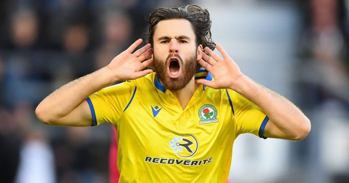 Ben Brereton Diaz of Blackburn Rovers celebrates after scoring a goal to make it 0-1during the Sky Bet Championship match between Derby County and Blackburn Rovers at the Pride Park, Derby