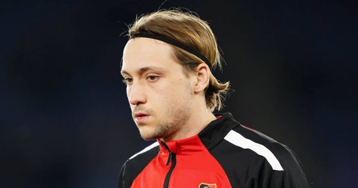 Lovro Majer of Rennes warming up before the UEFA Europa Conference League round of sixteen first leg match at the King Power Stadium, Leicester.