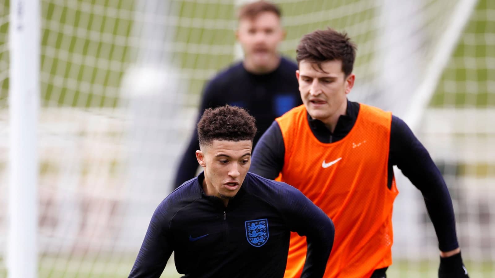 Jadon Sancho and Harry Maguire in England training Jadon Sancho and Harry Maguire