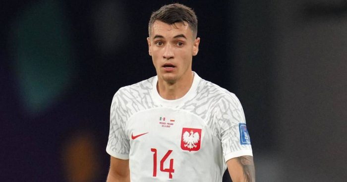 Jakub Kiwior of Poland during the FIFA World Cup Group C match at Stadium 974, Rass Abou Aboud