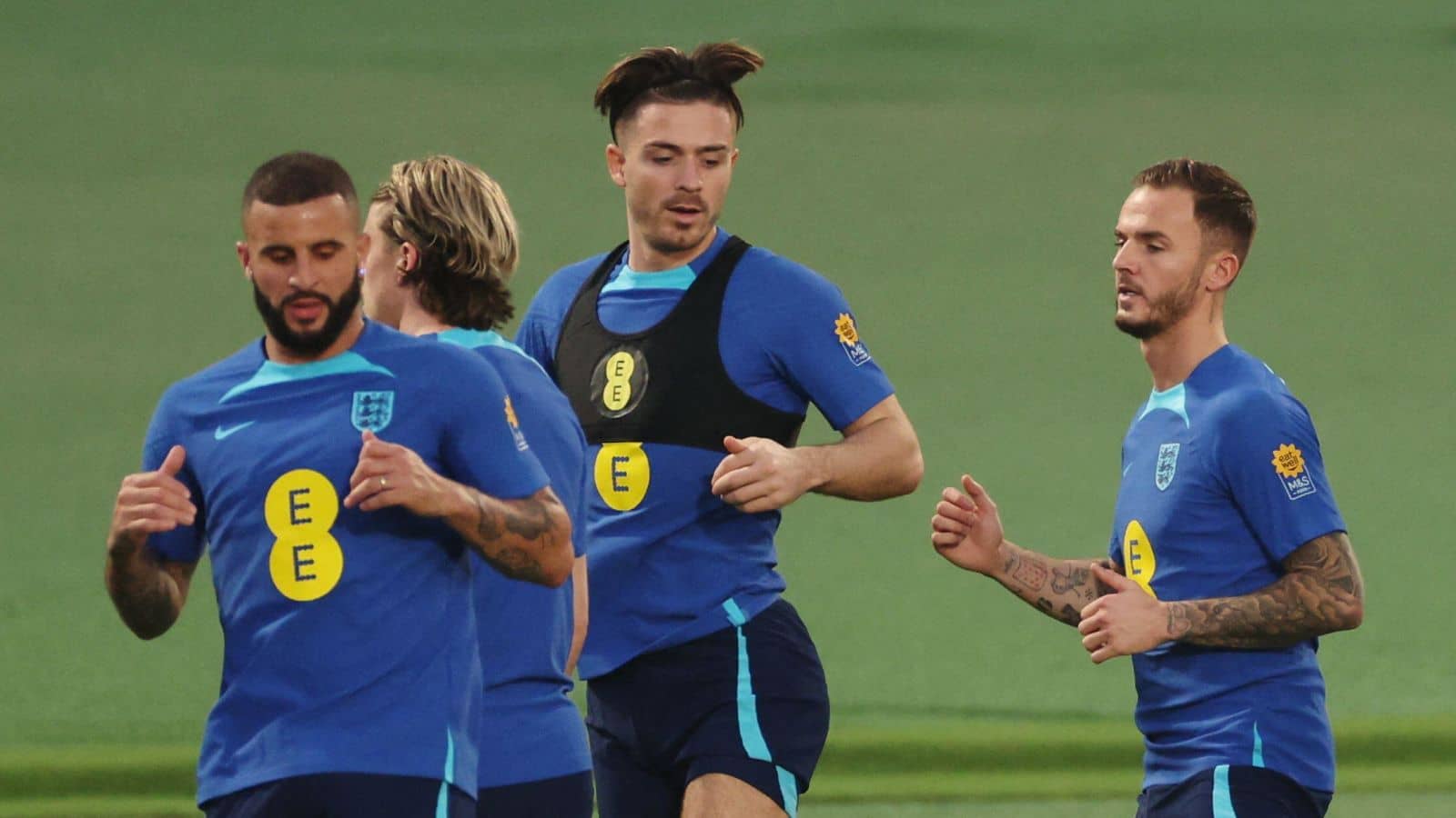 Kyle Walker, Conor Gallagher, Jack Grealish, James Maddison, England training at Al Wakrah SC stadium, Al Wakrah, Qatar