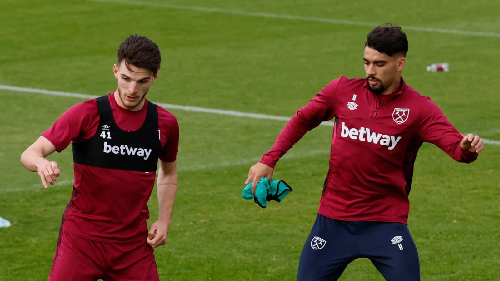 Declan Rice and Lucas Paqueta of West Ham