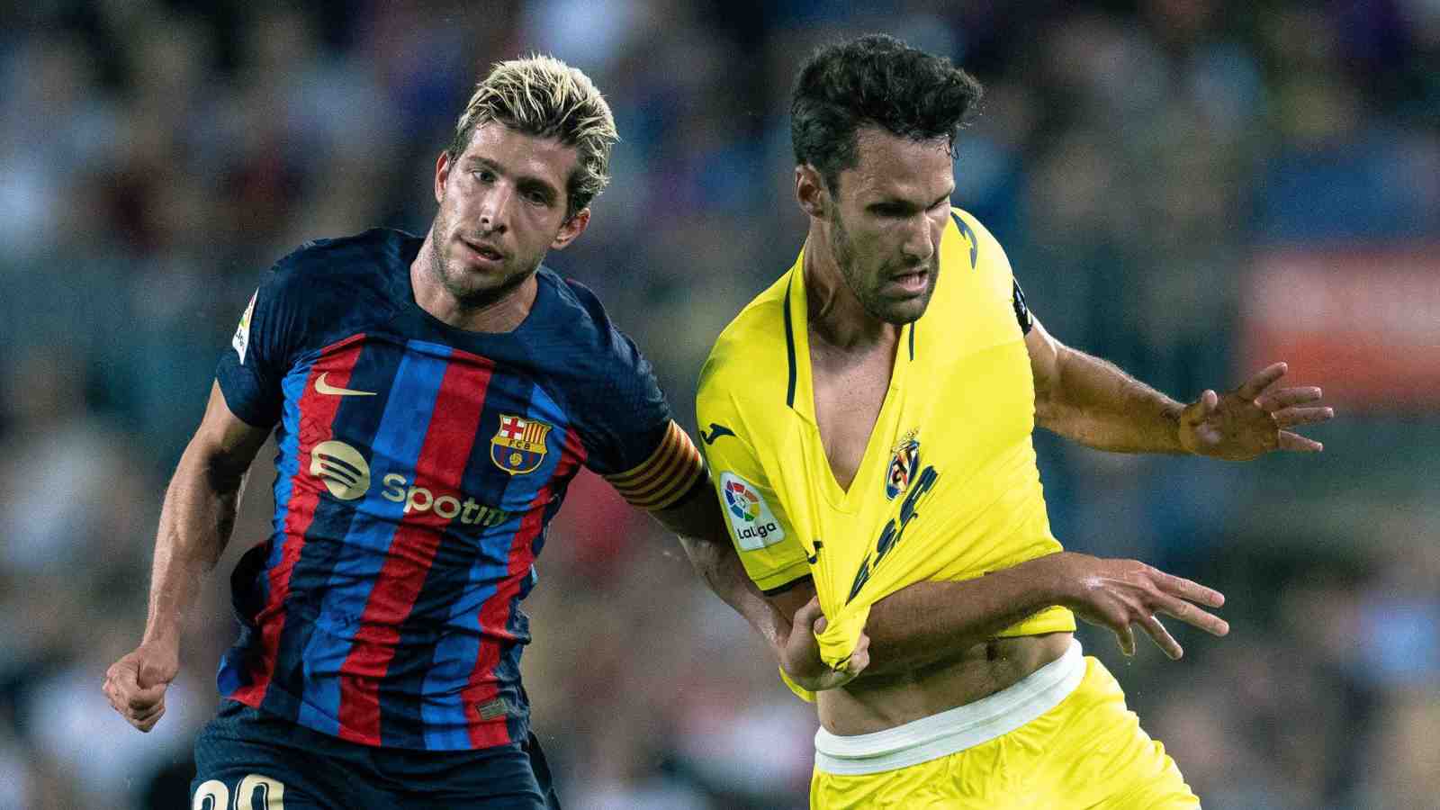 Sergi Roberto tussling with Alfonso Pedraza
