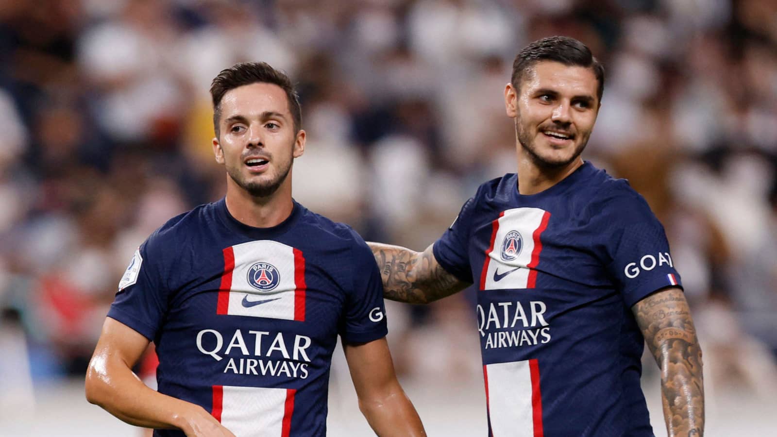 PSG forwards Pablo Sarabia and Mauro Icardi