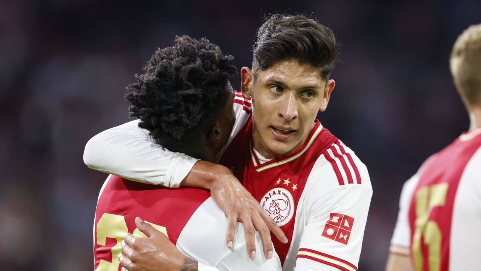 Mohammed Kudus, Edson Alvarez, Ajax Mohammed Kudus, Edson Alvarez, Ajax, celebrate at the Johan Cruijff Arena
